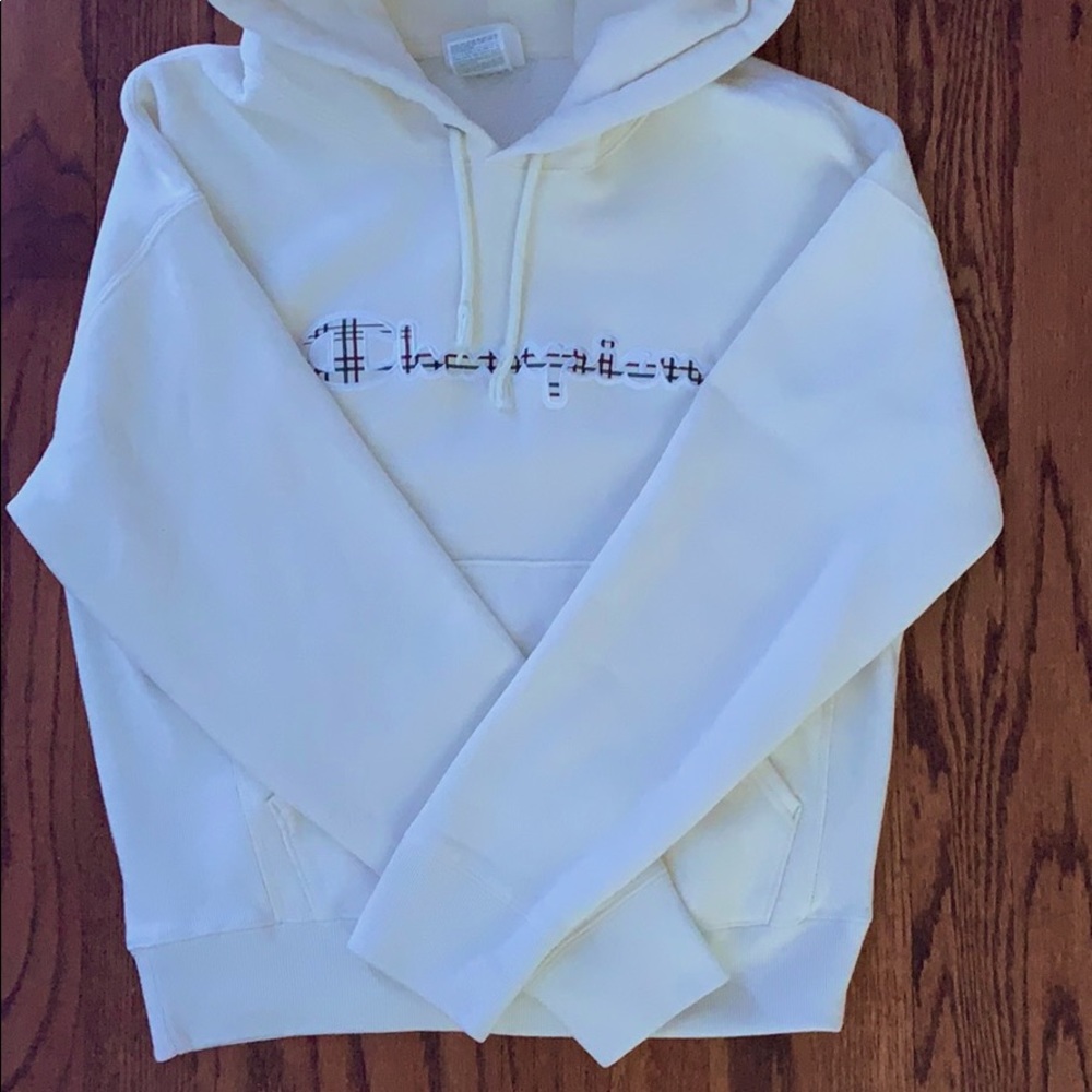 S cream & plaid champion reverse weave hoodie